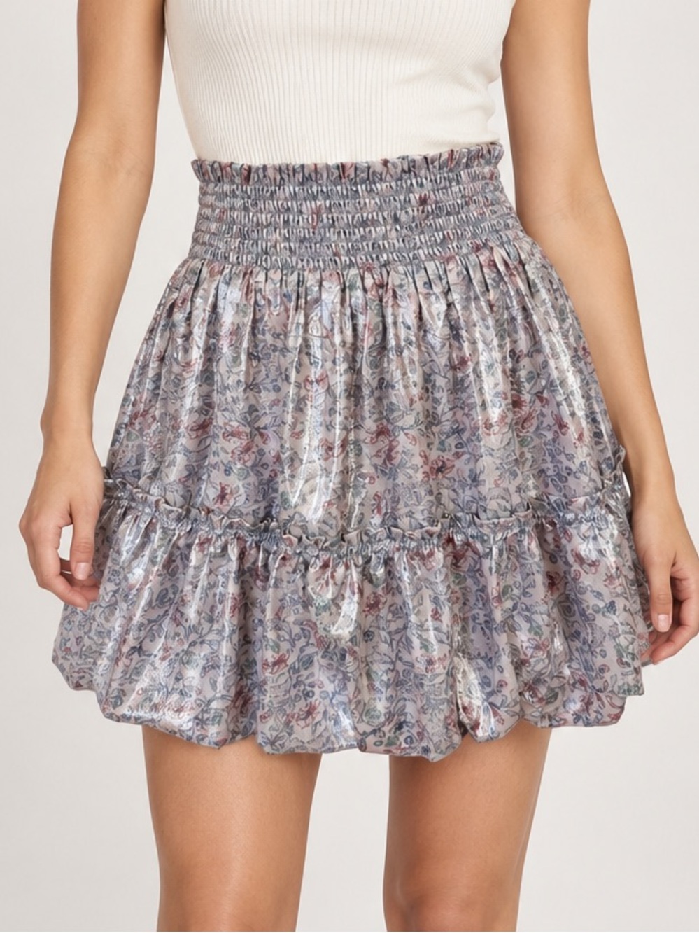 Lavender Metallic Mini Skirt Free People Small Pull On Fit Cottagecore Boho NWOT
